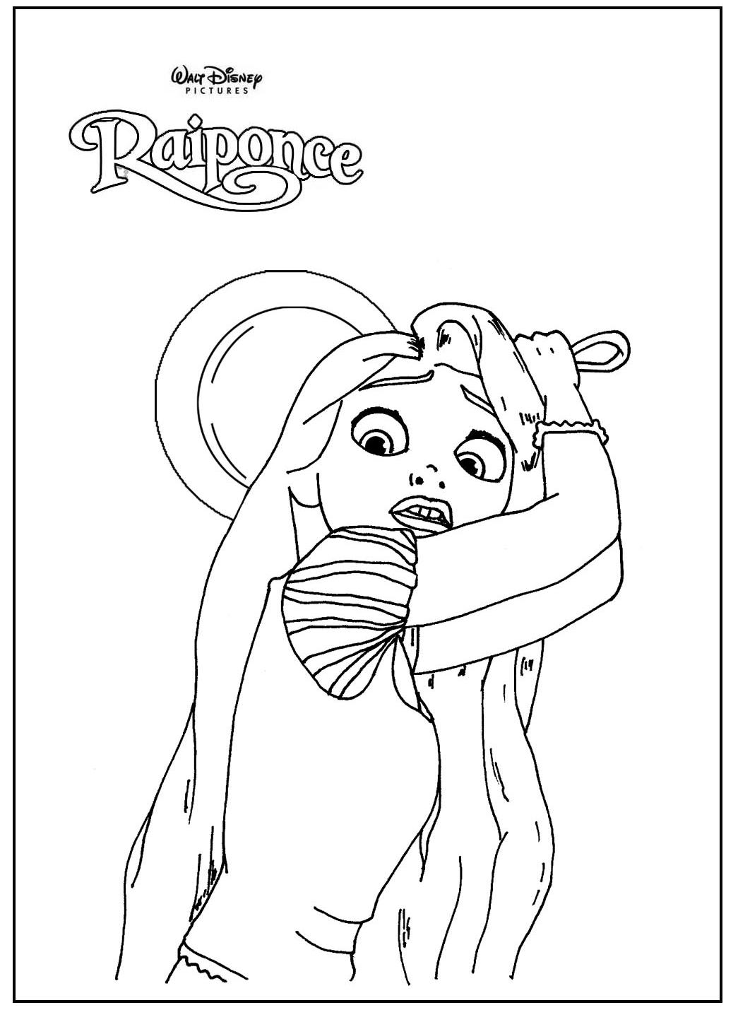 coloriage raiponce avec sa poele
